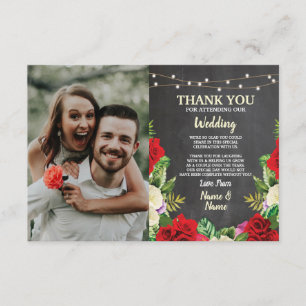 Mariage Photo Carte de remerciements Red Roses Cha