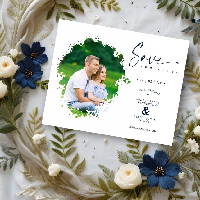 Mariage photo de l'effet d'encre moderne et bon ma (Budget Modern Grunge Ink Effect Photo Engaged Couple Wedding Save the Date with Envelope.)