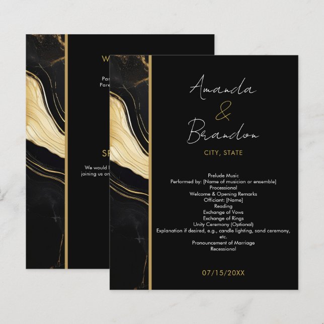 Mariage photo de luxe en marbre noir et or (Devant / Derrière)