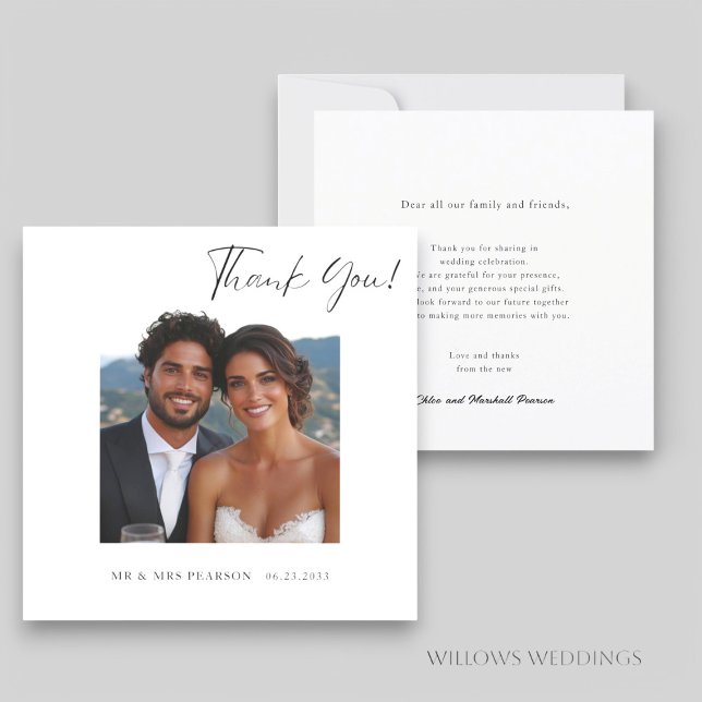 Mariage photo de script moderne merci (modern photo script wedding thank you card , with easy to custom text )