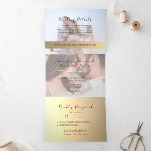 Mariage photo Faux Gold Tri-Fold Invitation