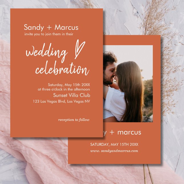 Mariage Photo Invitation Boho Heart Terracotta (Créateur téléchargé)