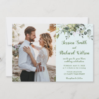 Mariage PHOTO Invitation Eucalyptus Aquarelle