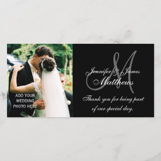 Mariage Photo Merci Cartes avec Monogram Black
