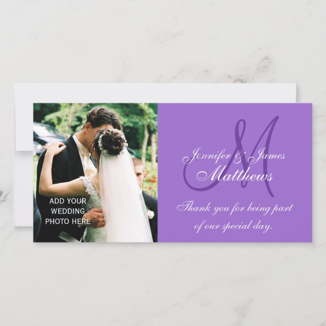 Mariage Photo Merci Cartes avec Monogramme (Devant)