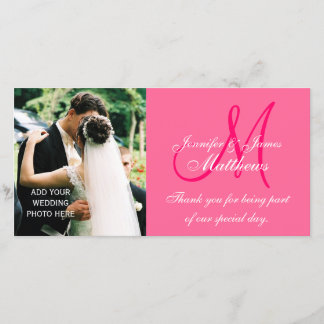 Mariage Photo Merci Cartes avec Monogramme rose
