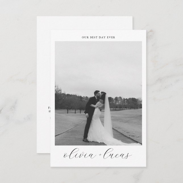 Mariage photo moderne à script simple Carte de rem (Devant / Derrière)