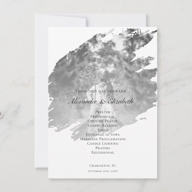 Mariage photo moderne Brushstroke | Programme blan (Devant)