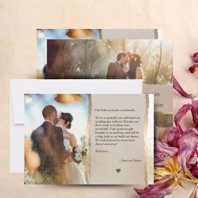 Mariage photo moderne Crème Carte de remerciements (Modern Photo Wedding Thank You Card)