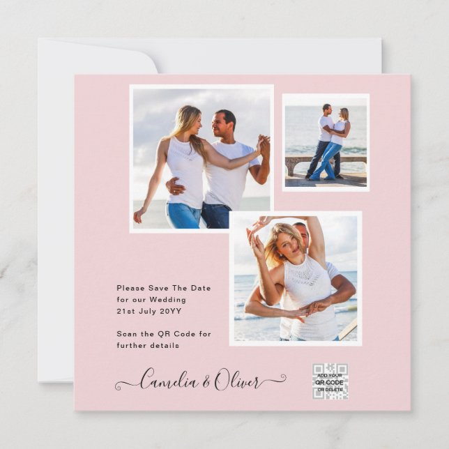 Mariage PHOTO moderne Inviter QR CODE RSVP BlushPI (Devant)