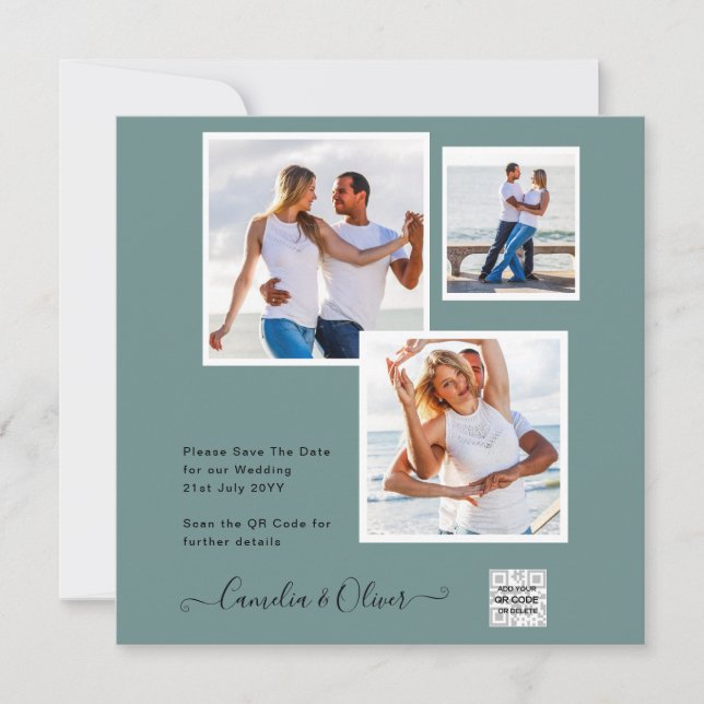 Mariage PHOTO moderne Inviter QR CODE Rsvp Green (Devant)