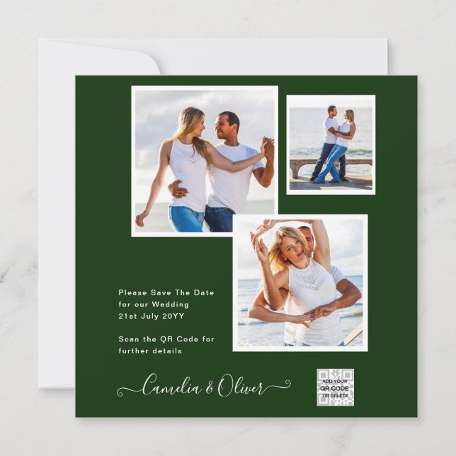 Mariage PHOTO moderne Inviter QR CODE Rsvp Green (Devant)