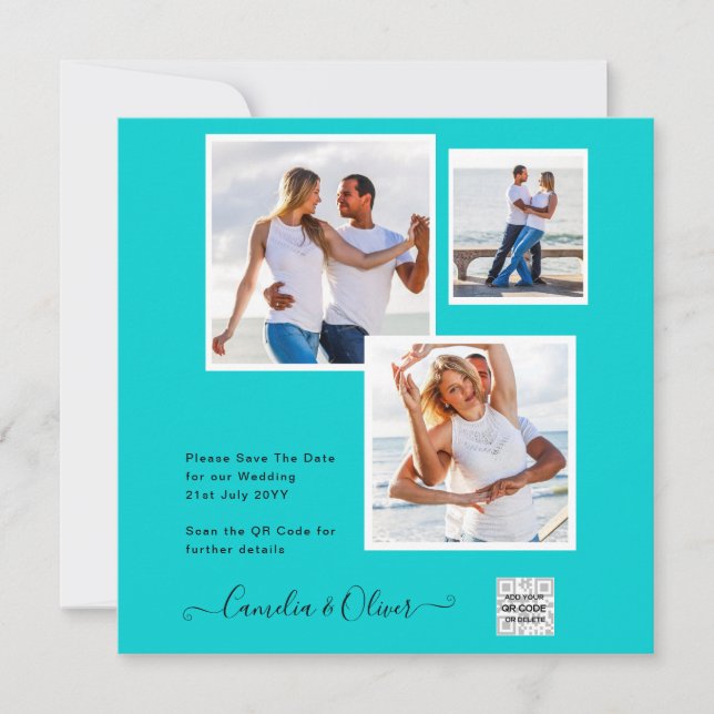 Mariage PHOTO moderne Inviter QR CODE RSVP TURQUOI (Devant)