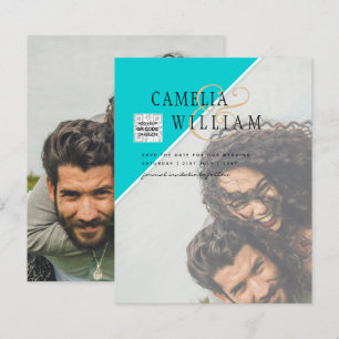Mariage PHOTO moderne Inviter QR CODE RSVP TURQUOI