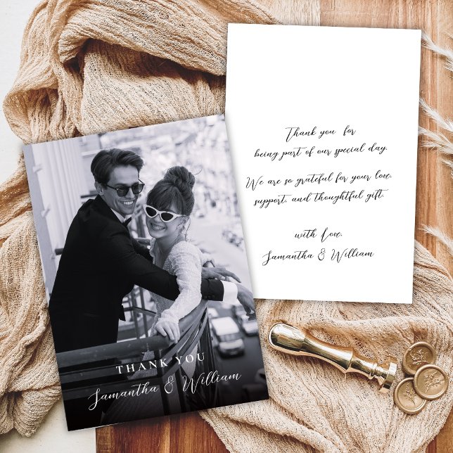 Mariage Photo Noir Blanc Élégant Merci (Créateur téléchargé)