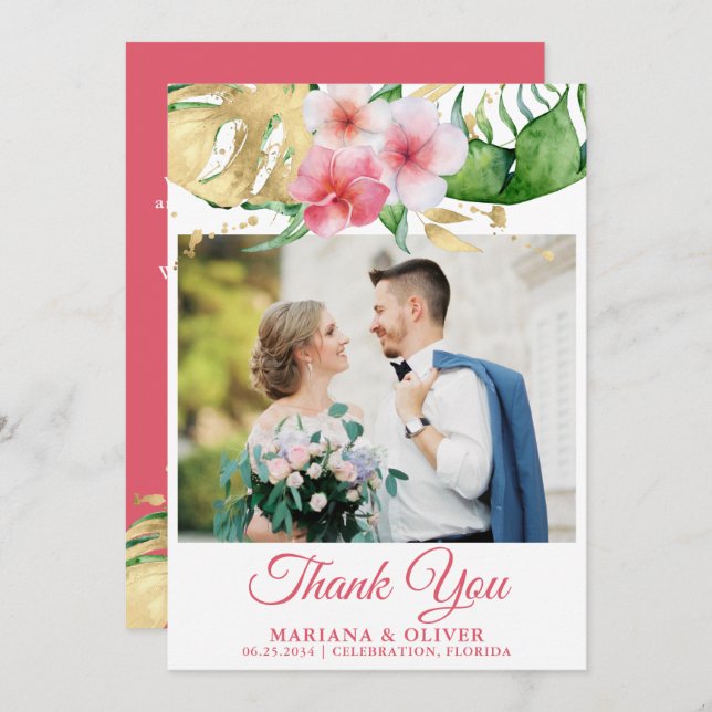 Mariage Photo Palmiers tropicaux Invitation floral (Devant / Derrière)
