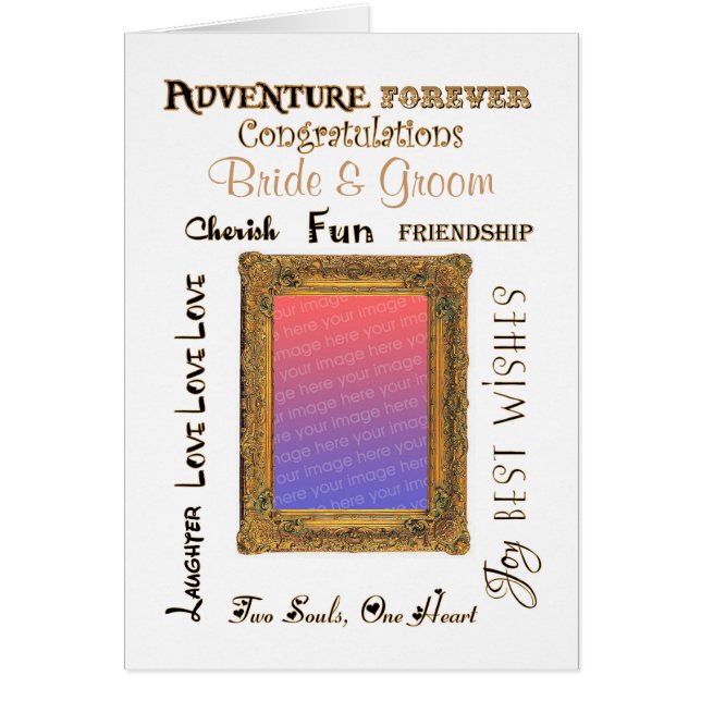 Mariage photo personnalisé Gold Frame Félicitation (Devant)