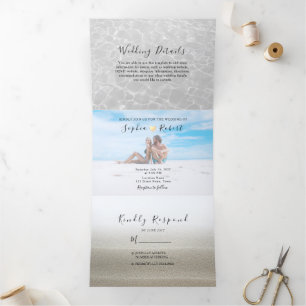 Mariage Photo Plage Invitation Tri-Fold