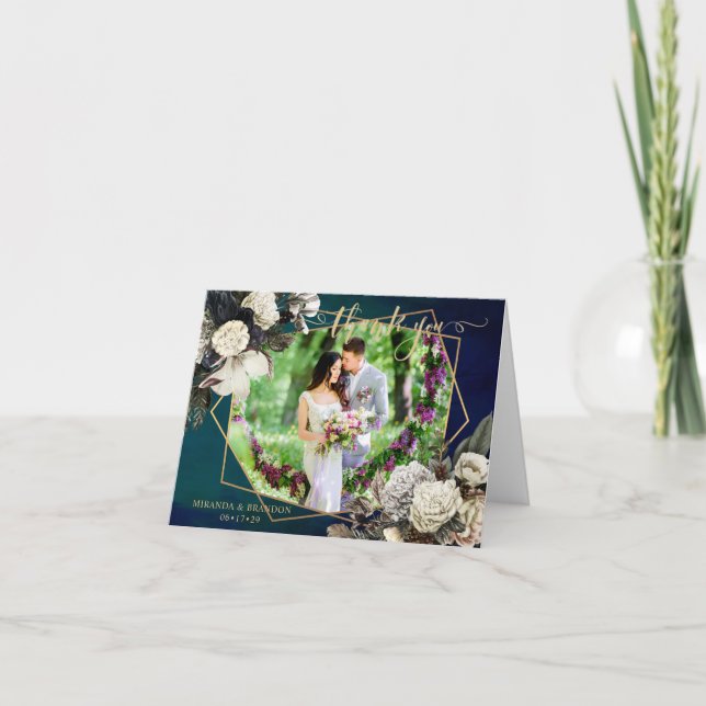 Mariage photo Romantique Floral Gold Wreath Merci (Devant)