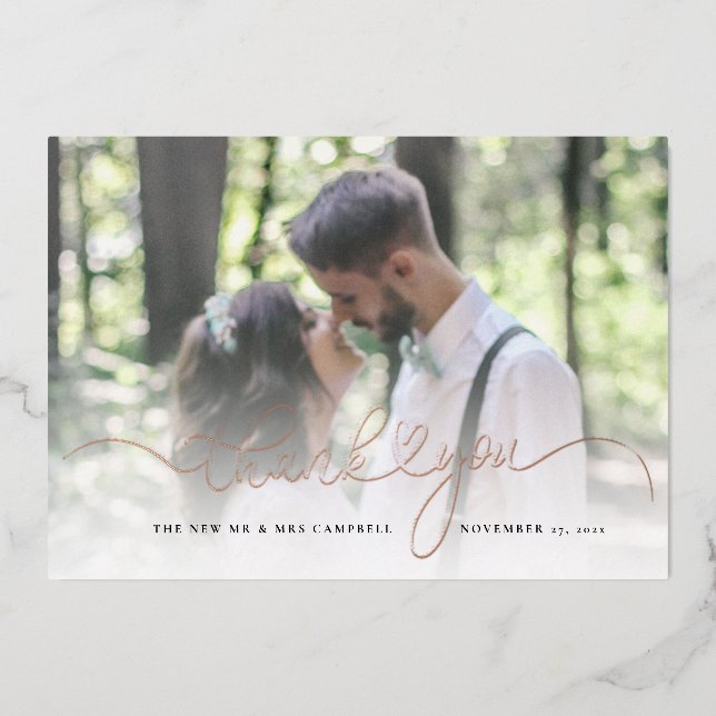 Mariage Photo Rose Gold Foil Carte de remerciement (Recto)