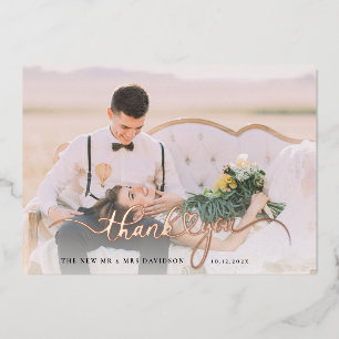 Mariage Photo Rose Gold Foil Carte de remerciement