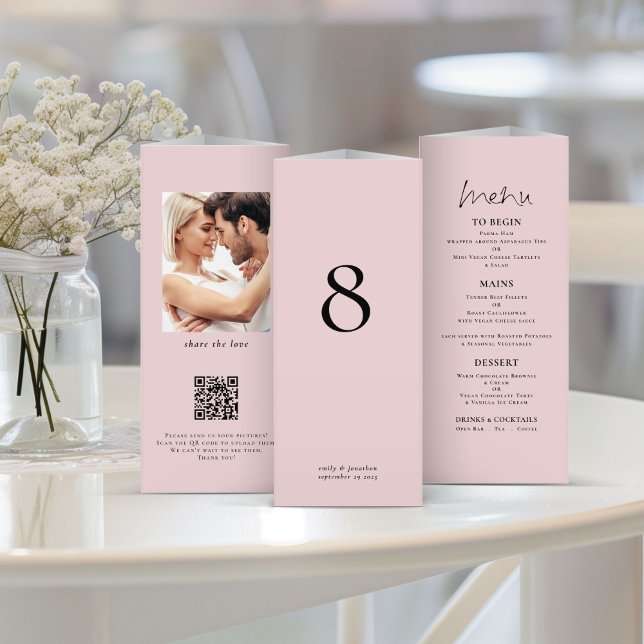 Mariage photo rose vif Table de menu Pas triplé (Créateur téléchargé)