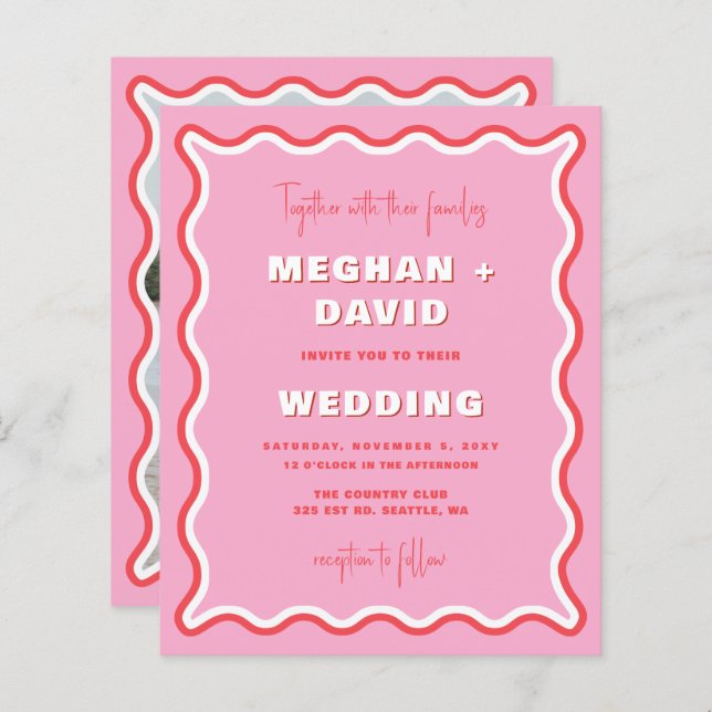 Mariage photo rouge rose rose de courbe rétro budg (Devant / Derrière)