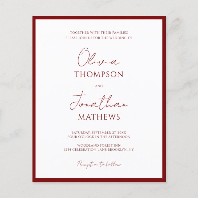 MARIAGE photo simple Bordure rouge BUDGET (Devant)