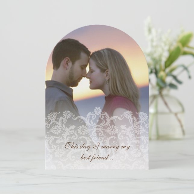 Mariage Photo Vintage Lace Damask Invitations (Debout devant)