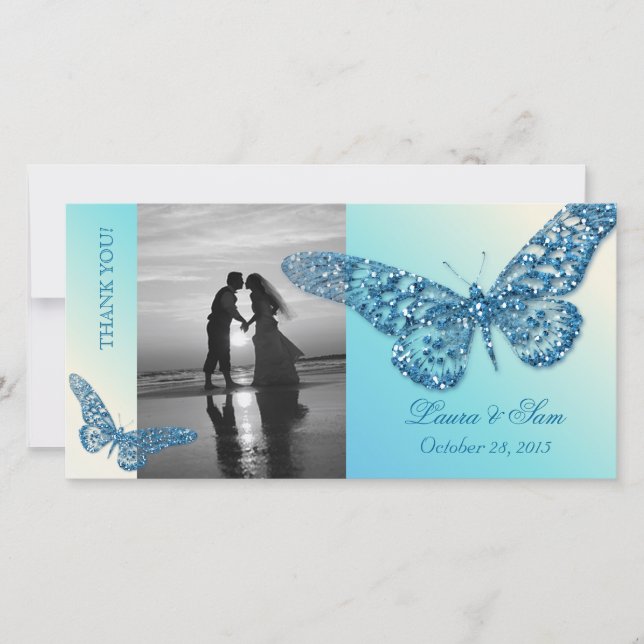 Mariage Photocard Merci Papillon bleu (Devant)