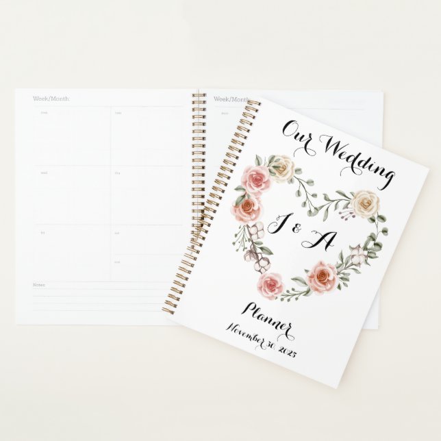 Mariage Pink Ivory Roses Organisateur (Devant avec enveloppe)