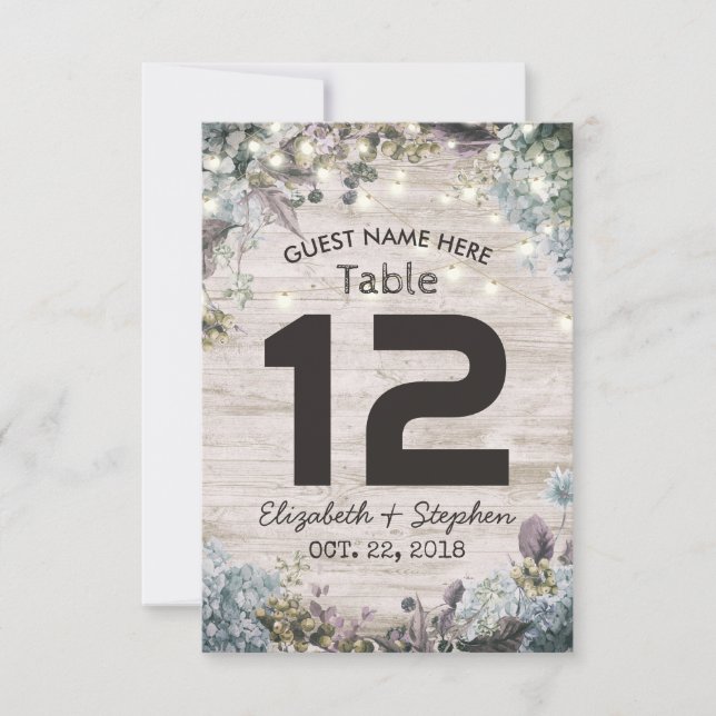 Mariage Place Numéro de table Chic Floral Lumières (Devant)