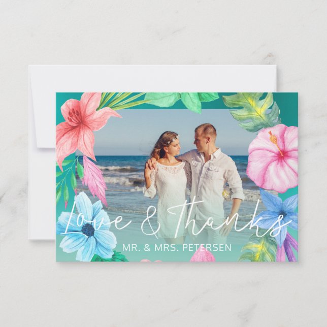 Mariage plage bleu turquoise tropical PHOTO merci (Devant)