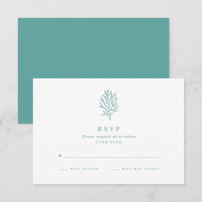 Mariage plage Corail côtier Turquoise RSVP (Devant / Derrière)