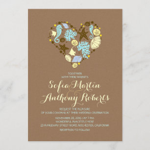 Mariage plage décontractée invitation & coeur de m
