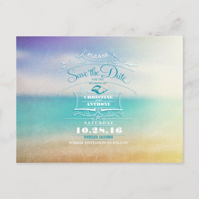 Mariage plage moderne enregistrer la date cartes p (Devant)