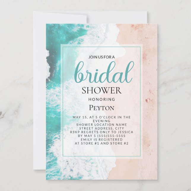 Mariage Plage Océan Turquoise Brun Invitation  (Devant)