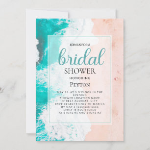 Mariage Plage Océan Turquoise Brun Invitation
