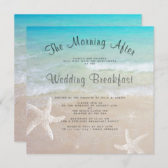Mariage plage Petit déjeuner Carré Invitations (Devant / Derrière)