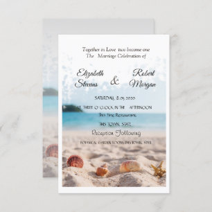 Mariage plage, Sable, Coquillages Invitation
