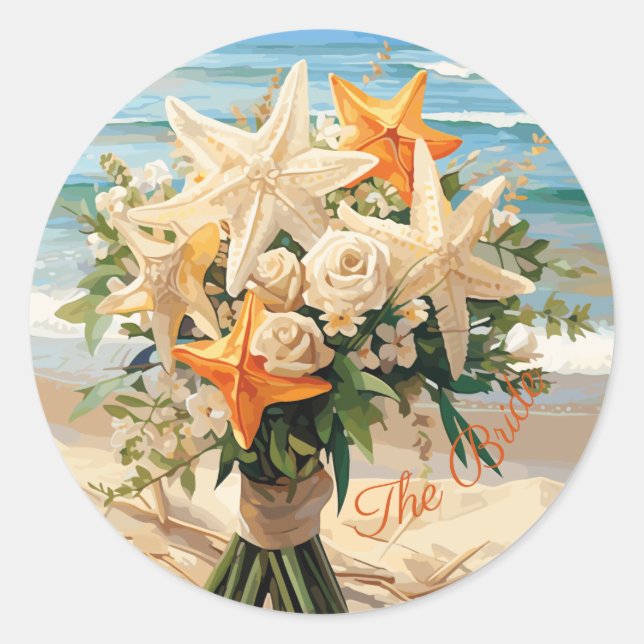 Mariage plage Starfish Bouquet Stickers ronds (Devant)