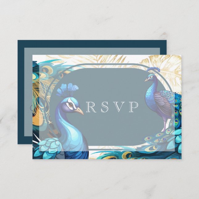 Mariage Plumes de Paon Premium Rsvp  (Devant / Derrière)