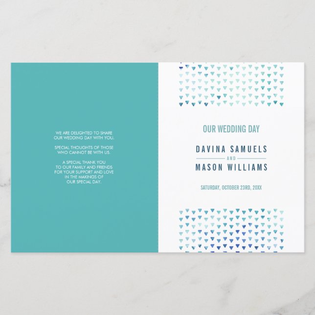 MARIAGE PROGRAMME DE CÉRÉMONIE boho motif bleu (Devant)