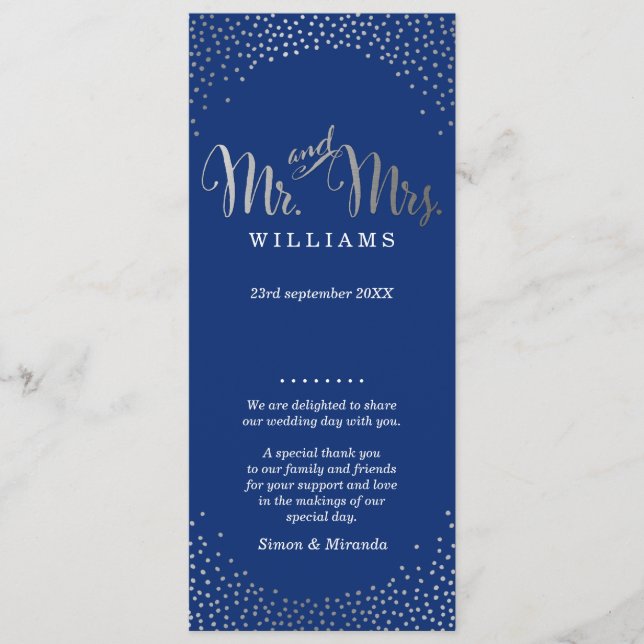 MARIAGE PROGRAMME DE CÉRÉMONIE mini argent confett (Devant)