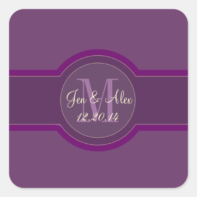 Mariage prune violet Favor Stickers Coeur en forme (Devant)
