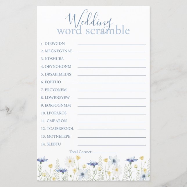 Mariage Quelque Chose de Bleu Anagramme de Mots (Devant)