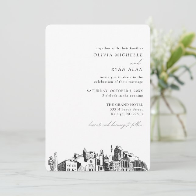 Mariage Raleigh Elegant Skyline Invitation (Debout devant)