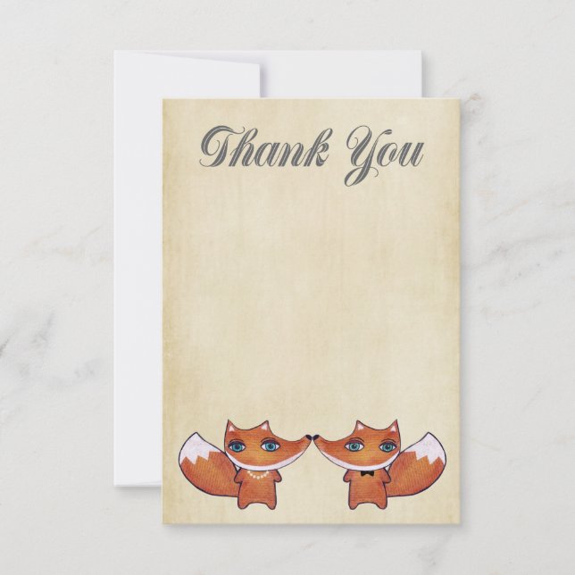 Mariage Red Fox Couple Thank You Note Cartes (Devant)