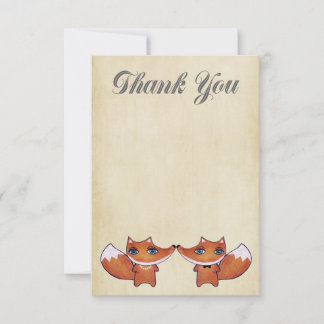 Mariage Red Fox Couple Thank You Note Cartes