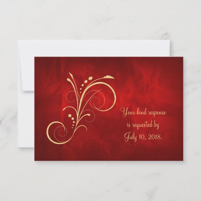Mariage Red Gold Swirl RSVP (Devant)